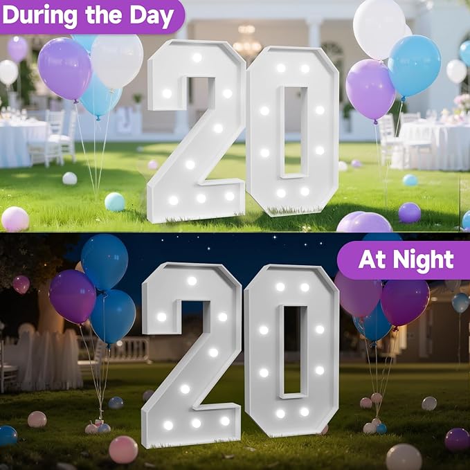 3FT Marquee Numbers 20 with Lights, Graduation Decorations 2026, Large Light Up Numbers Sign for 20th Birthday Party Decorations, Anniversary Celebration Backdrop Decor for Women and Men