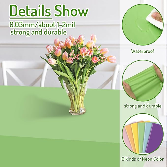 Whaline 24Pcs Pastel Color Plastic Tablecloth Boho Rectangle Table Cover Waterproof 6 Colors Table Cloth for Party Decoration Supplies Silly Goose, 54 x 108 Inch