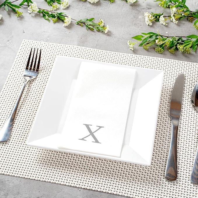 Luxenap 15.8 X 7.9 Inch Linen-Feel Guest Towels, 2000 Lettered Hand Towels - Silver Letter 'X', Sans Serif Font, White Paper Dinner Napkins, airlaid, For Restrooms And Tables - Restaurantware