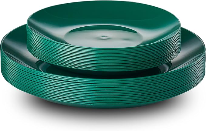 PLASTICPRO 128 Piece Combo Plates Christmass Set includes 64-7'' inch Plates & 64-10'' inch Plates Green Plastic Party Plates Christmass theme heavyweight Elegant, Disposable, Tableware, Dishes,