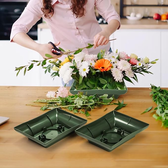 Lyellfe 16 Pieces Floral Bowls for Centerpieces, Green Design Bowls for Flower Arrangements, Rectangular Floral DIY Supplies Bowl Kit for Party, Wedding, Festival, Table Decor