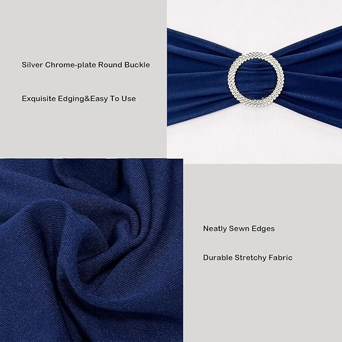 Spandex Chair Sashes Bands 50PCS Stretch Chair Ties Bows with Buckle Slider for Wedding Party Banquet Decoration (Navy Blue)…