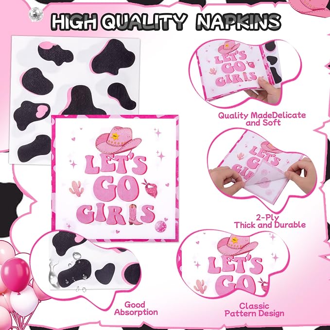 147pcs Cowgirl Birthday Party Decorations, Disco Cowgirl Party Decorations Includes Banner, Garland, Plates, Napkins, Cups, Forks, Tablecloths and Balloons for Western Cowgirl Party (Serves 24)