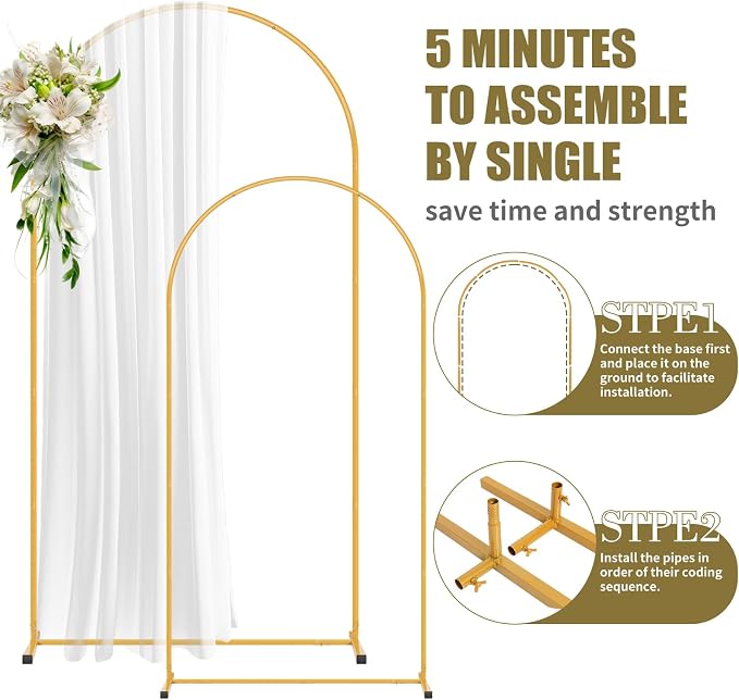 2 Pack Arch Backdrop Stand and Cover Set (7.2FT/6FT), Balloon Arch Stand, Metal Background Arch Stand, Backdrop Arch Frame, Wedding Arch for Backdrop (Ivory Cover)