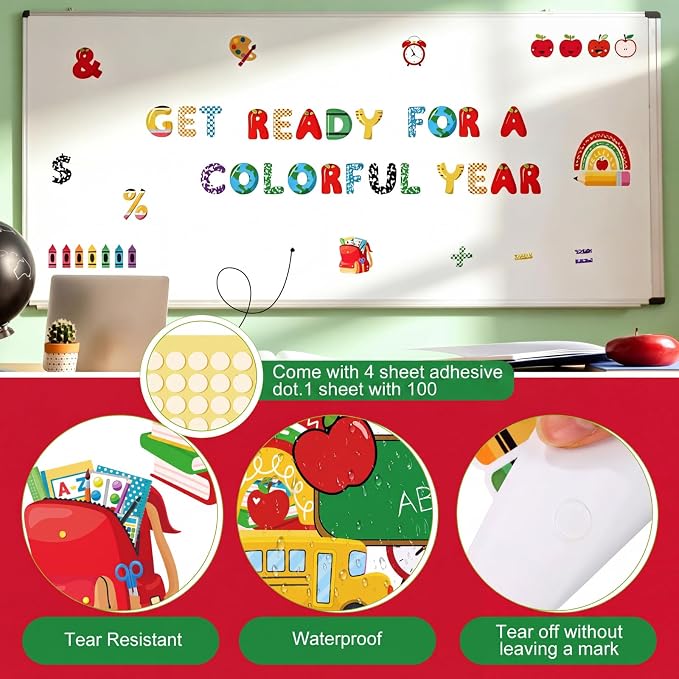 Kosiz Back to School Bulletin Board Decoration Set 118 ft Scalloped Bulletin Board Borders Classroom Poster Border Trim with 257 Pcs Letter Number Symbol Cutout for School Decor
