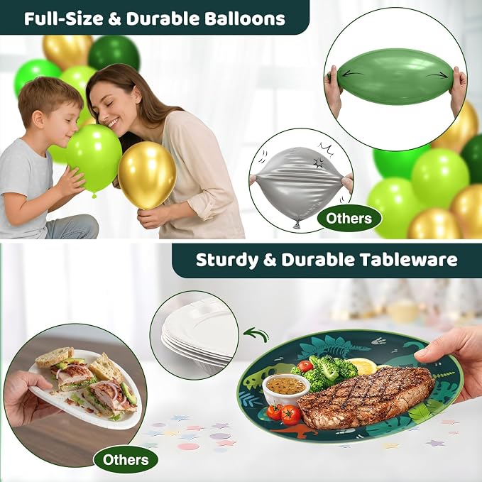 Dinosaur Birthday Decorations, Dino Party Supplies Set for Kids | Hand-Drawn Dinosaur Theme, Complete Party Kit, Easy Birthday Setup, Photo-Ready Backdrop