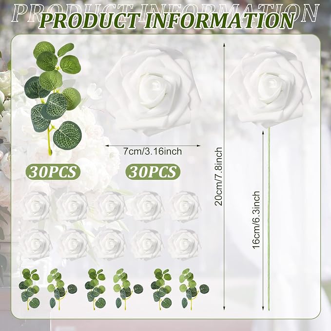 15 Pcs Metal Floral Centerpiece Table Decorations Hoop Centerpiece with Stand Gold Centerpieces for Table 15 Wooden Holders 30 Artificial Flowers 30 Leaves for Wedding DIY Craft Decor(10 Inch,White)