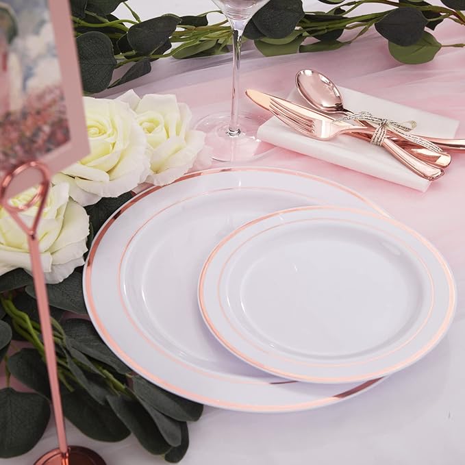 WDF 120 pieces Rose Gold Plates Disposable - Heavy Duty Rose Gold Plastic Plates Perfect for Wedding Party Birthday