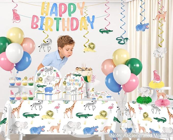 colorful animal birthday decorations
