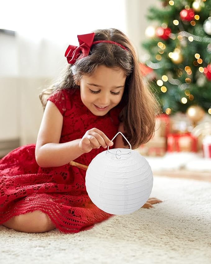Treela 30 Pack White Chinese Japanese Paper Lanterns Decorative Hanging Round Paper Lantern Lamps for Wedding Birthday Party Decorations (8 Inch)