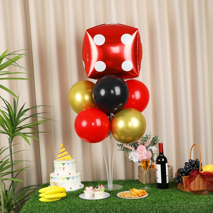 Naozinebi Casino Party Balloons Stand Kit 2 Sets with 2 Dice Foil Balloons Casino Night Theme Party Balloon Centerpiece for Tables for Poker Las Vegas Game Night Birthday Party Decorations