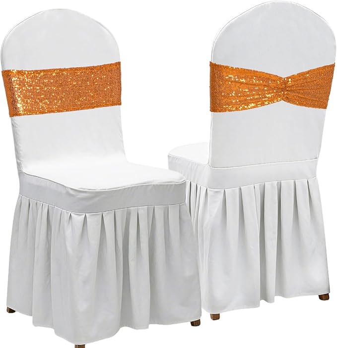 Poise3EHome Orange Sequin Chair Sashes 100 Pack,Folding Chair Cover Bands for Wedding Party Ceremony Banquet Decorations