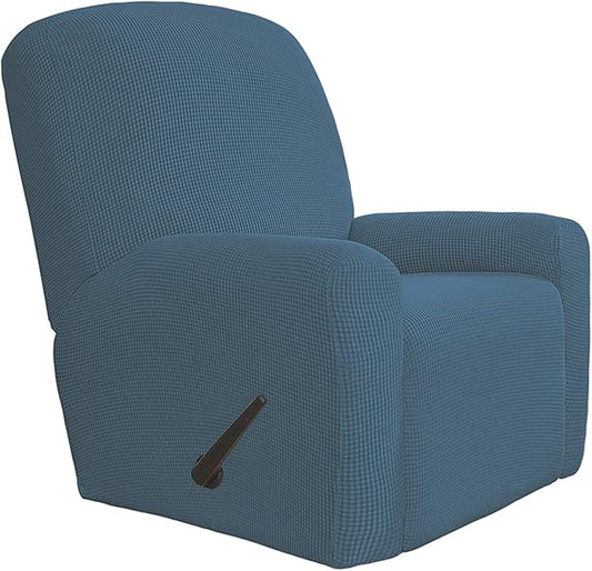 Easy-Going 4 Pieces Oversized Recliner Stretch Sofa Slipcover Sofa Cover Furniture Protector Couch Soft with Elastic Bottom Polyester Spandex Jacquard Fabric Small Checks Bluestone,X-Large