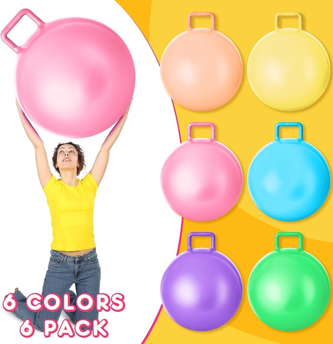 Lewtemi 6 Pcs Hopper Ball for Adults 32 Inch Jumping Hopping Inflatable Bouncing Ball with Handle and Air Pump for Indoor Outdoor Games Sport Exercise Fun Easter Basket Stuffers Gifts