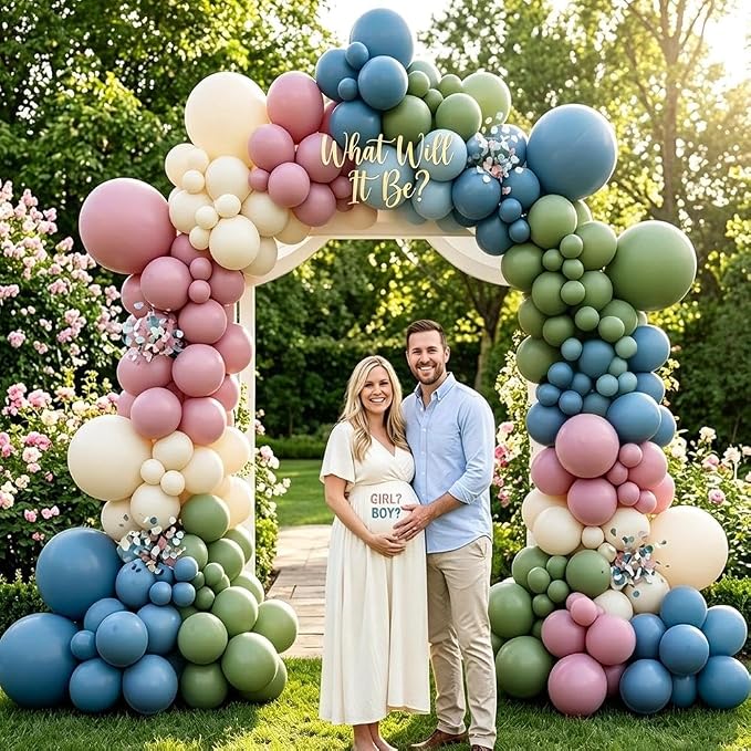 Blue Green Pink Balloon Garland Double Stuffed Sage Green Dusty Blue Pink Purple Lavender Balloons Pastel Balloon Arch Kit for Birthday Baby Shower Gender Reveal Flower Tea Party Decorations