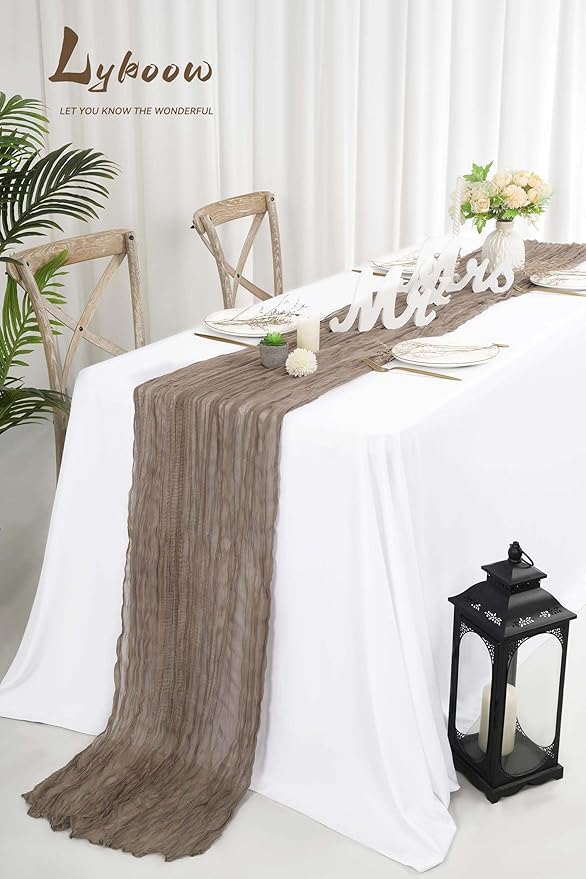 10 Packs Cheesecloth Table Runner Coffee, 10Ft x 35" Rustic Gauze Boho Wedding Table Runner Decoration, Wedding Table Decor Table Cloth for Wedding Party Bridal Shower Table