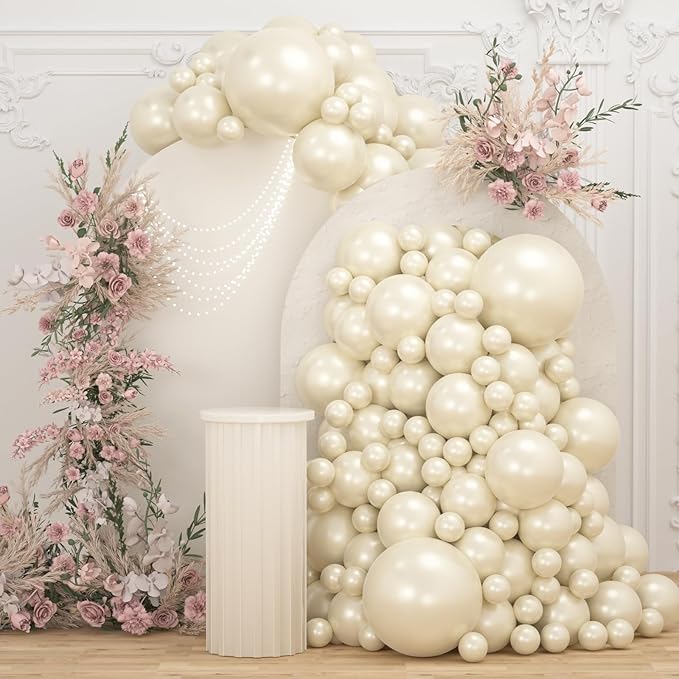 108Pcs Pearl White Double Stuffed Balloons Different Size, 18/12/10/5 inch White Pearl Ivory Balloons Garland Arch kit for Wedding Birde to be Engagement Birthday Baby Shower Decorations