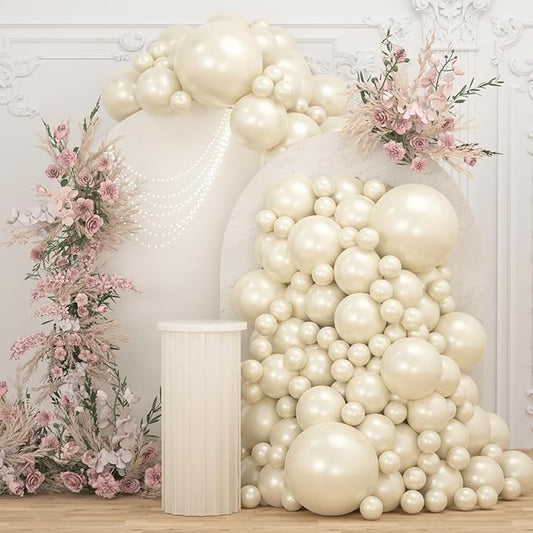 108Pcs Pearl White Double Stuffed Balloons Different Size, 18/12/10/5 inch White Pearl Ivory Balloons Garland Arch kit for Wedding Birde to be Engagement Birthday Baby Shower Decorations