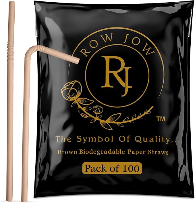 24 Hours Flex Paper Straws - (100pcs Paper Straws) 100% Biodegradable Ecofriendly Extra Durable, Last up to 24 hours in beverages, Recyclable. (Brown)