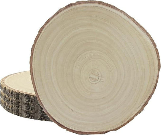 Bonsicoky Wood Slices for Centerpieces 4 Pack, 10-12 Inch Rustic Wood Circles for Art Projects, Handmade Craft Discs, Organic Wooden Table Decor, Artistic Creations Medium