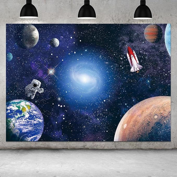 10x8FT Space Astronaut Cosmic Photo Backdrop Galaxy Stars Theme Newborn Gift Children Birthday Party Cake Table Photography Background Banner Polyester Fabric Decorations Supplies (10x8ft)
