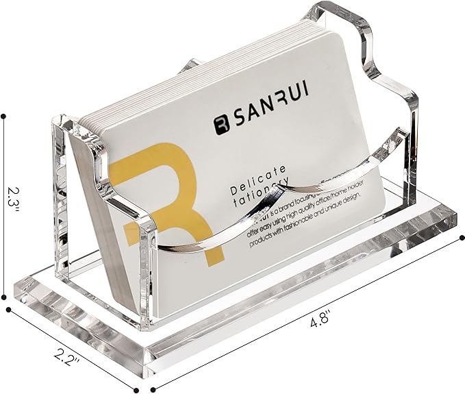 SANRUI Clear Horizontal Business Card Holder Stand for Desk, Acrylic Desktop Display Name Cards Holders Organizer Storage Rack,for Exhibition, Home, Office,1 Tier 1 Pocket, 60 Card Capacity