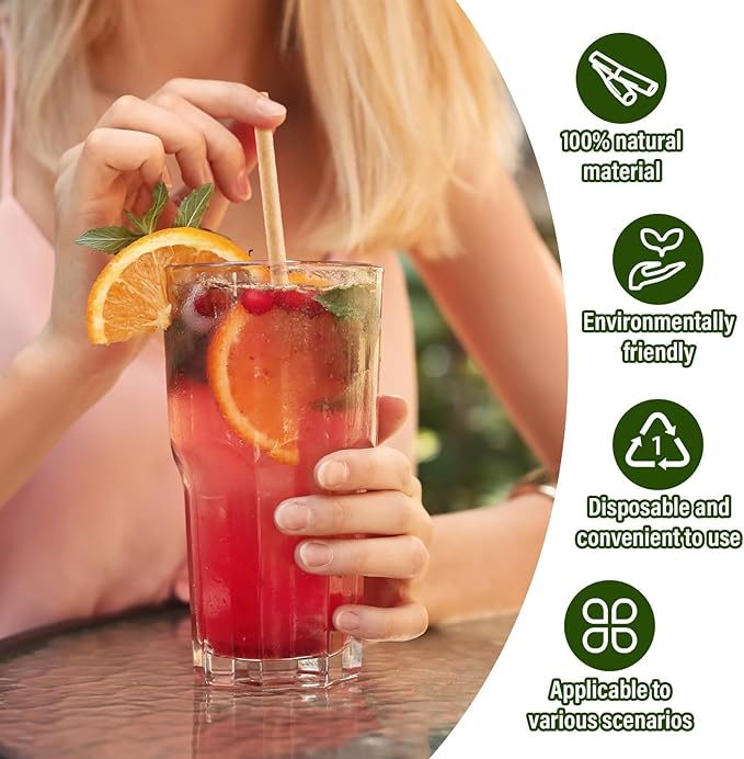 Potchen 500 Pcs Individually Wrapped Sugarcane Straws 8" Biodegradable Plastic Compostable Disposable Drinking Straws for Smoothie Drinks Parties Restaurants Home