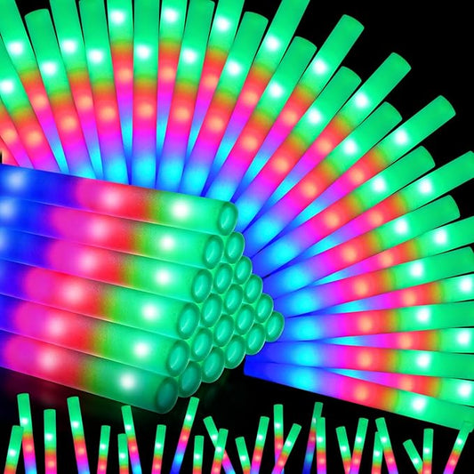 OLUPP 32PCS Foam Glow Sticks, Foam Light Up Sticks with 3 Modes Colorful Flashing, Glow Sticks for Wedding, Glow Stick Bulk Party Pack for Wedding, Raves, Concert, Camping, Carnival