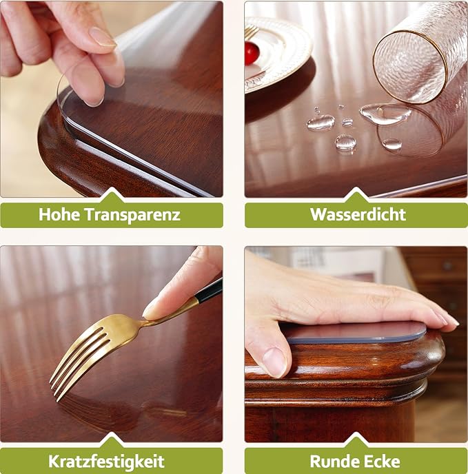 OstepDecor Clear Table Cover Protector 24 x 60 Inch, 1.5mm Thick Plastic Table Cover, Dining Table Protector Pad, Waterproof & Easy Cleaning PVC Desk Mat for Dresser, Coffee & Kitchen Wooden Tabletop