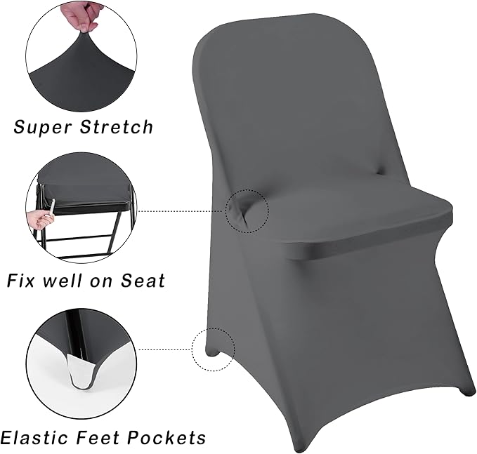 36 PCS Waterproof Stretch Spandex Folding Chair Covers, Dining Room Chair Slipcovers Protector for Wedding, Banquet, Party, Holidays, Celebration and Decoration（Grey）