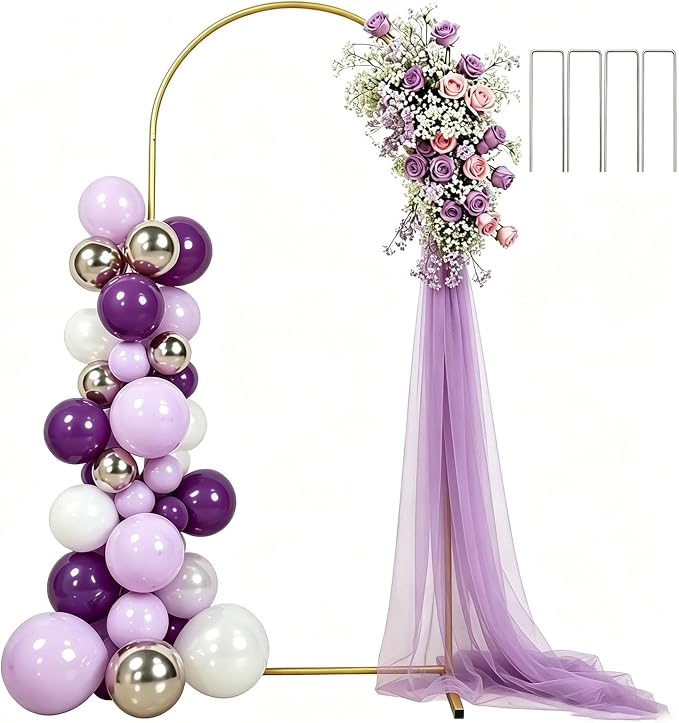 6 FT Arch Backdrop Stand, Wedding Arch Frame, Balloon Arch Stand with Base, Gold Balloon Arch Stand for Graduation, Photo Booth, Baby Showers, Birthday Party Decoration