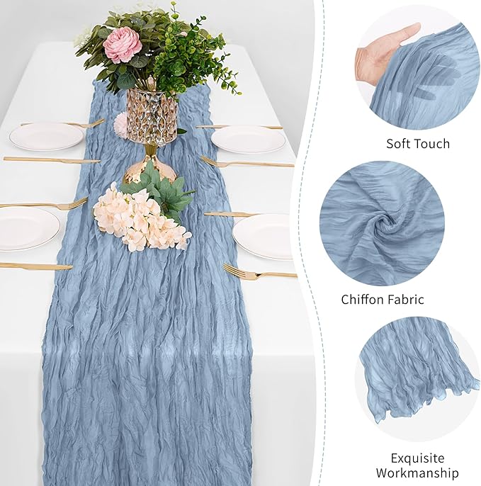 25 Pack Dusty Blue Cheesecloth Table Runner 17 x 108 Inch Gauze Table Runner Fabric Semi Sheer Cheese Cloth Table Runner Bulk for Rustic Romantic Wedding Baby Shower Table Decoration