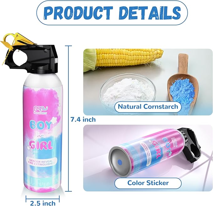 POPUPARTY Blue Gender Reveal Fire Extinguisher 2 Packs, Gender Reveal Smoke Bombs with 100% Biodegradable for Baby Boy Gender Reveal Decorations, Party Supplies