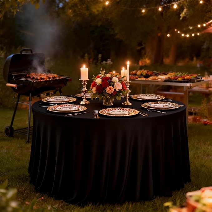 10 Pack Black Round Spandex Tablecloths for 60in Tables, 120 Inch Stretch Fitted Table Skirts, Wrinkle-Free Washable Polyester Covers for Wedding, Banquet & Party
