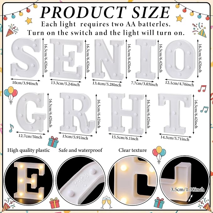 Honoson 11 Pcs Senior Night Party Decorations Senior Night Letter LED Lights Sign Neon Marquee Lights Table Decoration for High School College Grad Prom Party Supplies