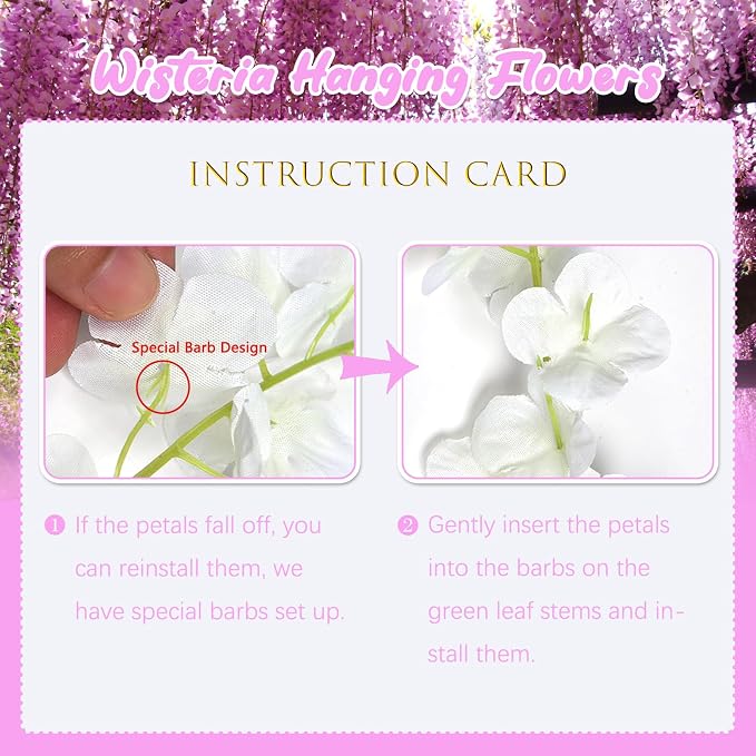 5 Pack Pink Wisteria Hanging Flowers, 3.44 Ft Fake Hanging Flowers, Artificial Wisteria Garland Vines for Wedding Room Backdrop Outdoor Patio Garden Decoration