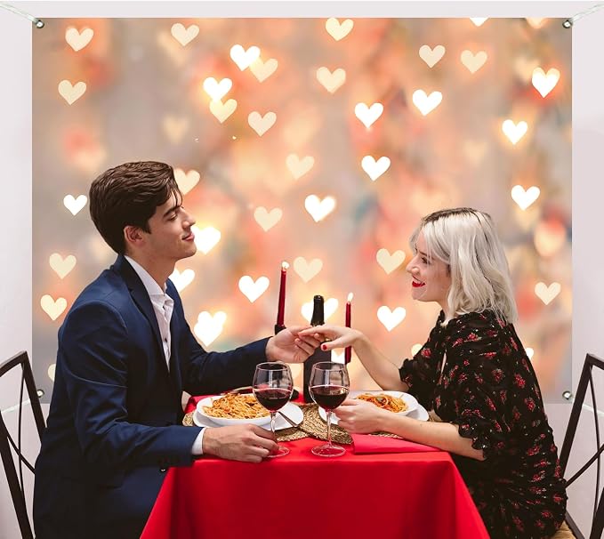 Romantic Heart Anniversary Backdrop 7x5ft Gold Heart Light Home Decorations for Couples Date Night Wedding Engagement Birthday Party Photo Booth Background (82x59inch)