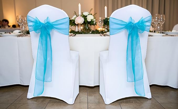 MDS® Pack of 10 Organza Chair Sashes for Wedding Decoration, Reusable Sheer Chair Bows for Banquet Chair Cover, Reception, Bridal Shower, Baby Shower, Birthday Party & Special Events - Light Teal