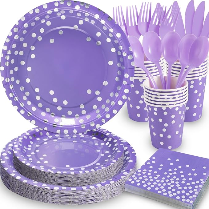 Purple Party Decorations, 168Pcs Purple Plates and Napkins Party Supplies, Lavender Birthday Plates Serves 24, Birthday Decorations for Mardi Gras, Graduation, Mothers Day