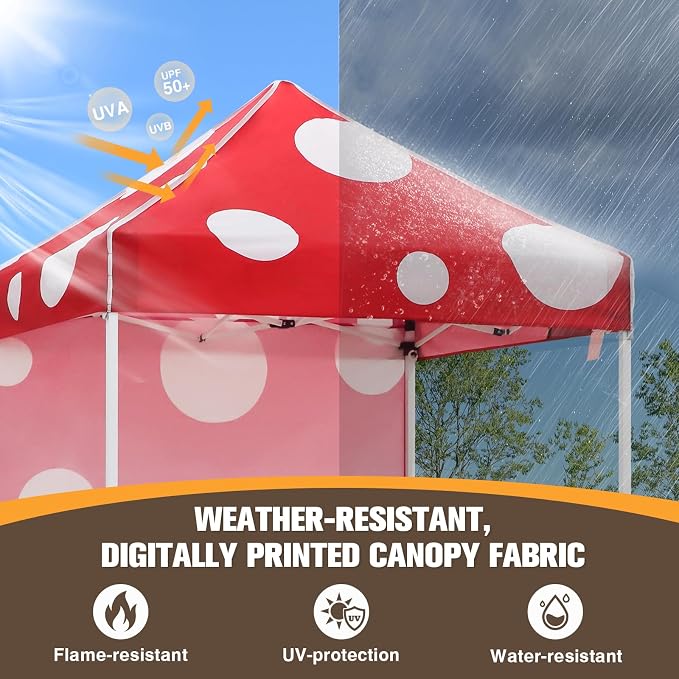 EAGLE PEAK Pop up Canopy 5x5, Outdoor Portable Canopy Tent with One Removable Sunwall, Carry Bag Included, Red Mushroom