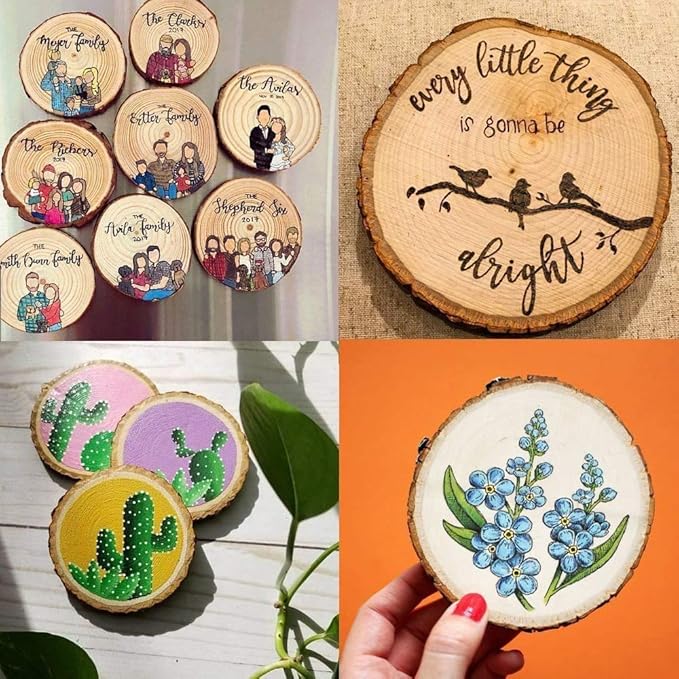 Natural Wood Slices 25Pcs 3.1-3.5 Inches Unfinished Wood Craft Kit Undrilled Wooden Circles Without Hole Tree Slice with Bark for Arts Painting Christmas Ornaments DIY Crafts