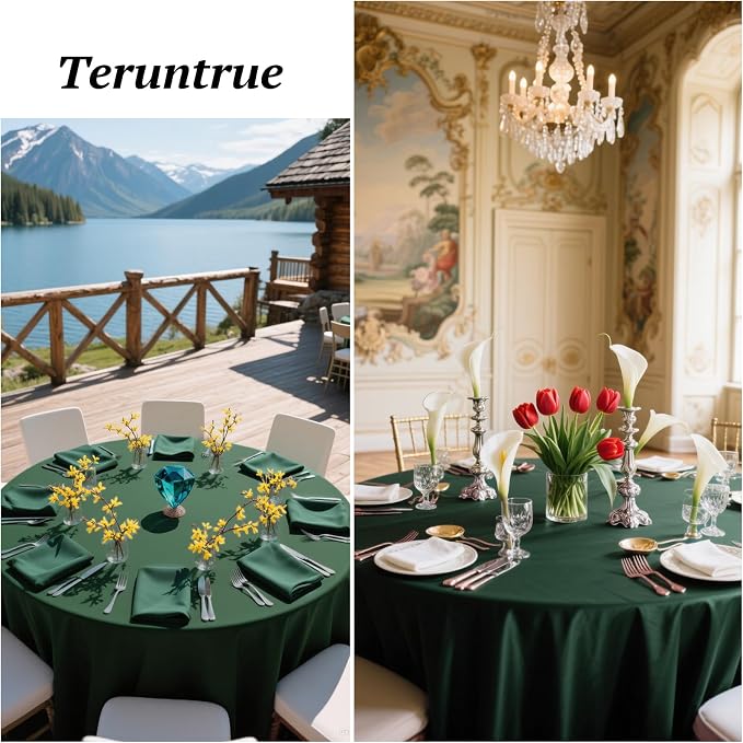Teruntrue 12 Packs Hunter Green Round Tablecloths 120 inch Round Table Cloth, Washable Polyester Fabric for Wedding Parties Banquet Holiday Dinner Table Decorative, Hunter Green