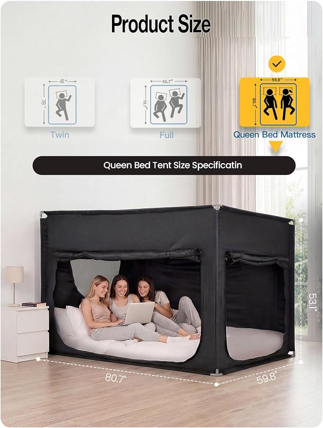 ANC POP Portable Bed Tent, Blackout Privacy Canopy with 3 Doors & Breathable Mesh, Large Space for Adults, Indoor Sleeping Shelter for Dorms/Shared Rooms