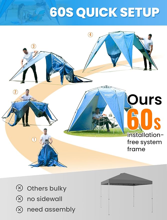 KingCamp Pop Up Canopy, Beach Tent for 6-8 Person 7.9' x 7.9' Outdoor Sun Shade with Detachable Sunshade for Camping, Beach, Garden & Backyard