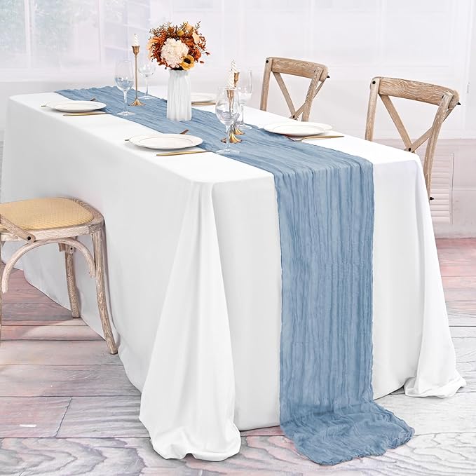 10 Pack Dusty Blue Table Runner 10Ft Cheesecloth Table Runner Boho Gauze Cheese Cloth Table Runners Romantic Long Sheer Fabric Table Runners for Wedding Party Bridal Shower