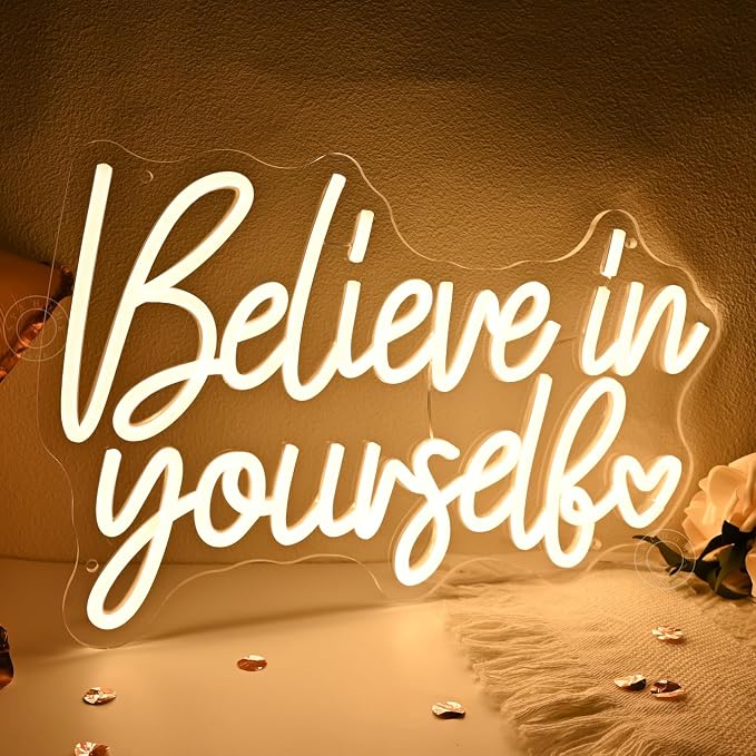 SYLHOME Led Neon Light Sign Believe In Yourself Bedroom Classroom Inspirational Wall Sign Decor Positive Birthday Party USB 15.75" X 10.12"