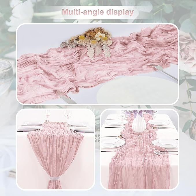 10 Pack Valentines Cheesecloth Table Runner 35x120 Inch 10Ft Rustic Gauze Cheese Cloth Table Runner Sheer Cheesecloth Table Runners for Wedding Party Bridal Shower Decoration