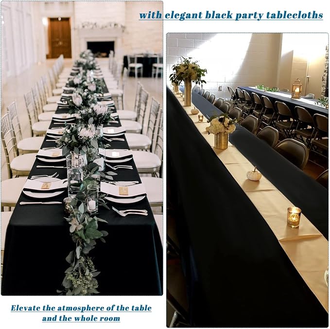 Pesonlook 10Pack Rectangle Tablecloth 60 x 126 inch, Black Polyester Table Cloth for 8 Foot Rectangle Tables, Washable Fabric Table Covers Polyester Table Clothes for Wedding Reception Banquet Party