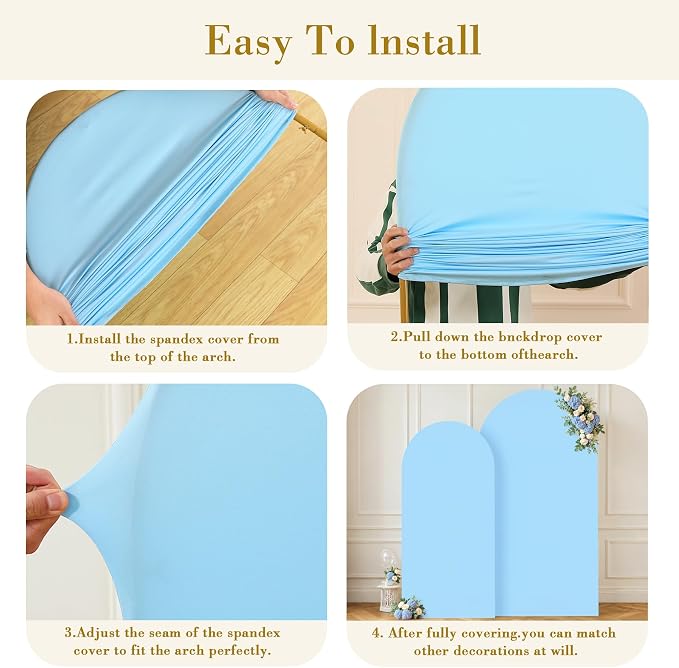 Baby Blue Photo Arch Backdrop Cover Set of 2 for Baby Shower Party 7.2ft and 6ft Arch Covers Stretchy Backdrop Spandex Arch Stand Covers for Boys Birthday Bridal Shower Ceremony Banquet Background