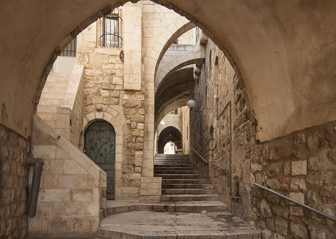 BELECO 15x8ft Fabric Jerusalem Old City Street Backdrop for Photography Ancient Stone Stairway and Arch Old City of Jerusalem Israel Background for Portrait Photoshoot Studio Booth Photo Props